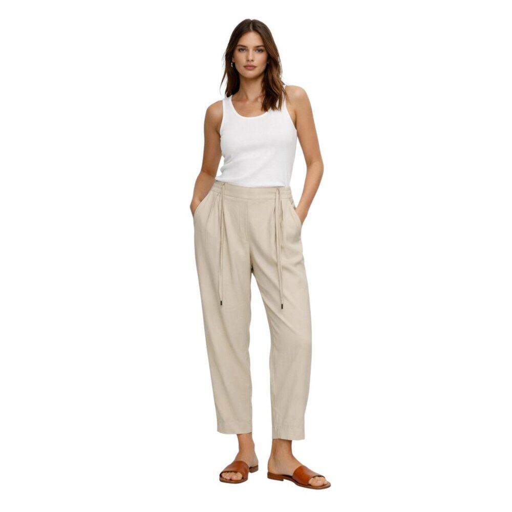 Zara Basic Beige Drawstring Relaxed Pants Size La… - image 1